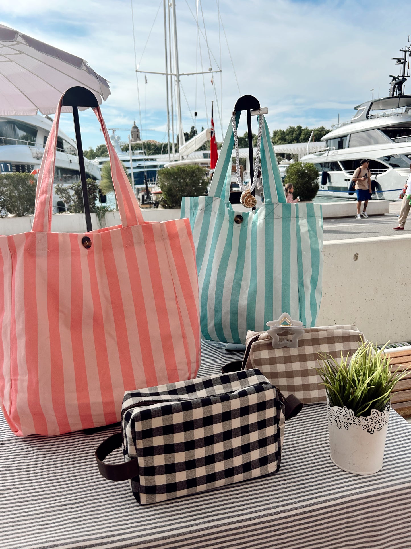 Bolso tote bag rayas rosa