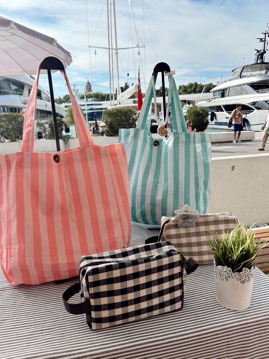 Bolso tote bag rayas rosa