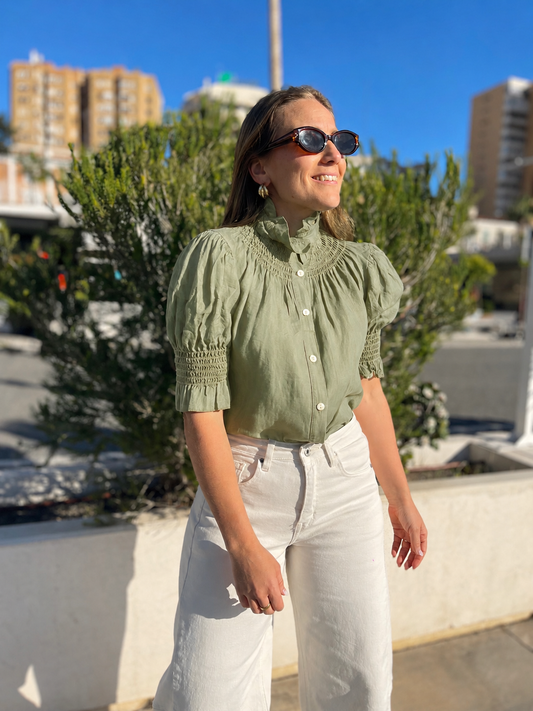 Blusa cuello engomado verde