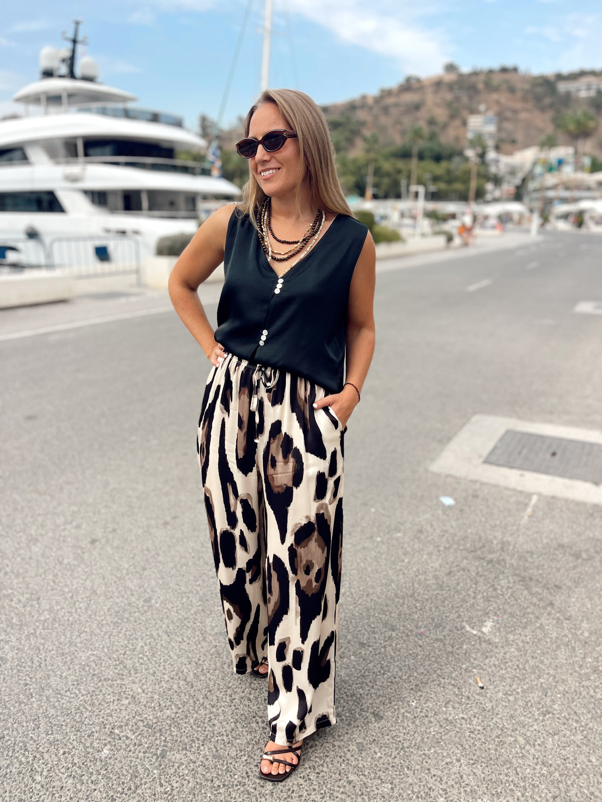 Pantalon goma elastica fluido print