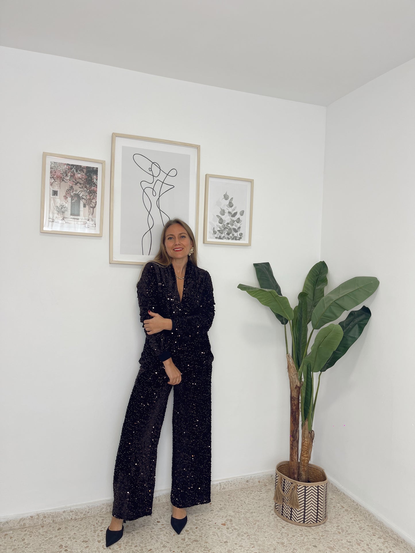 Conjunto terciopelo lentejuelas marron (chaqueta y pantalón)