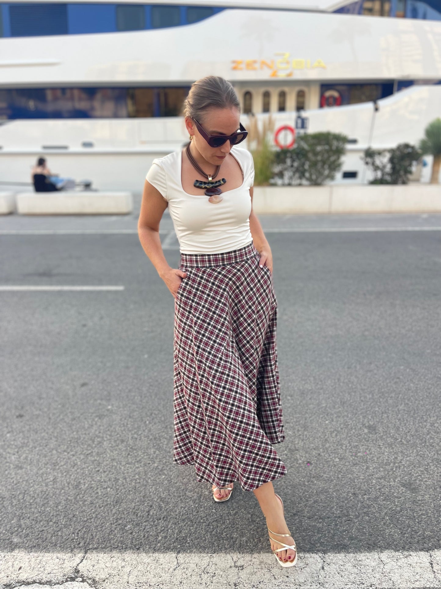 Falda cuadros franela con bolsillos
