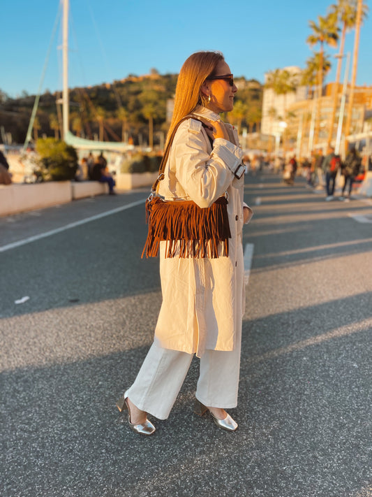 Bandolera flecos piel