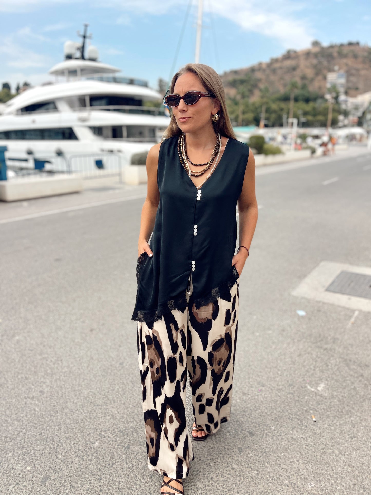 Pantalon goma elastica fluido print