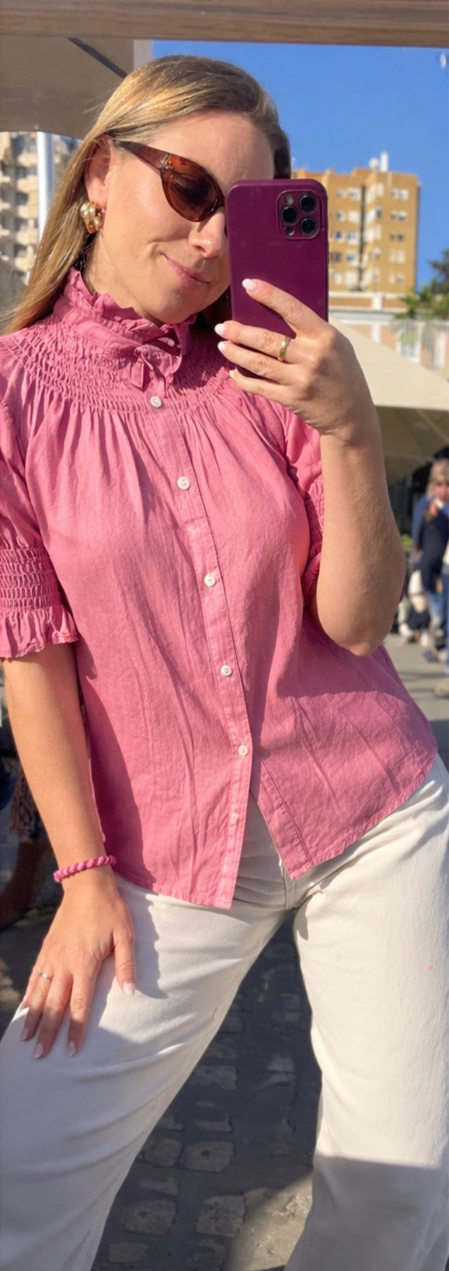 Blusa cuello engomado rosa