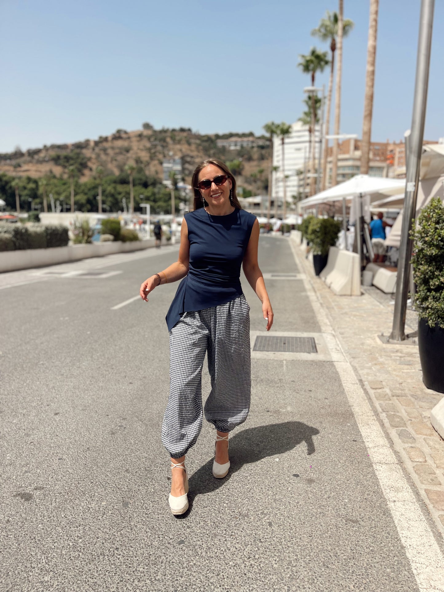Pantalón bombacho cuadros azul