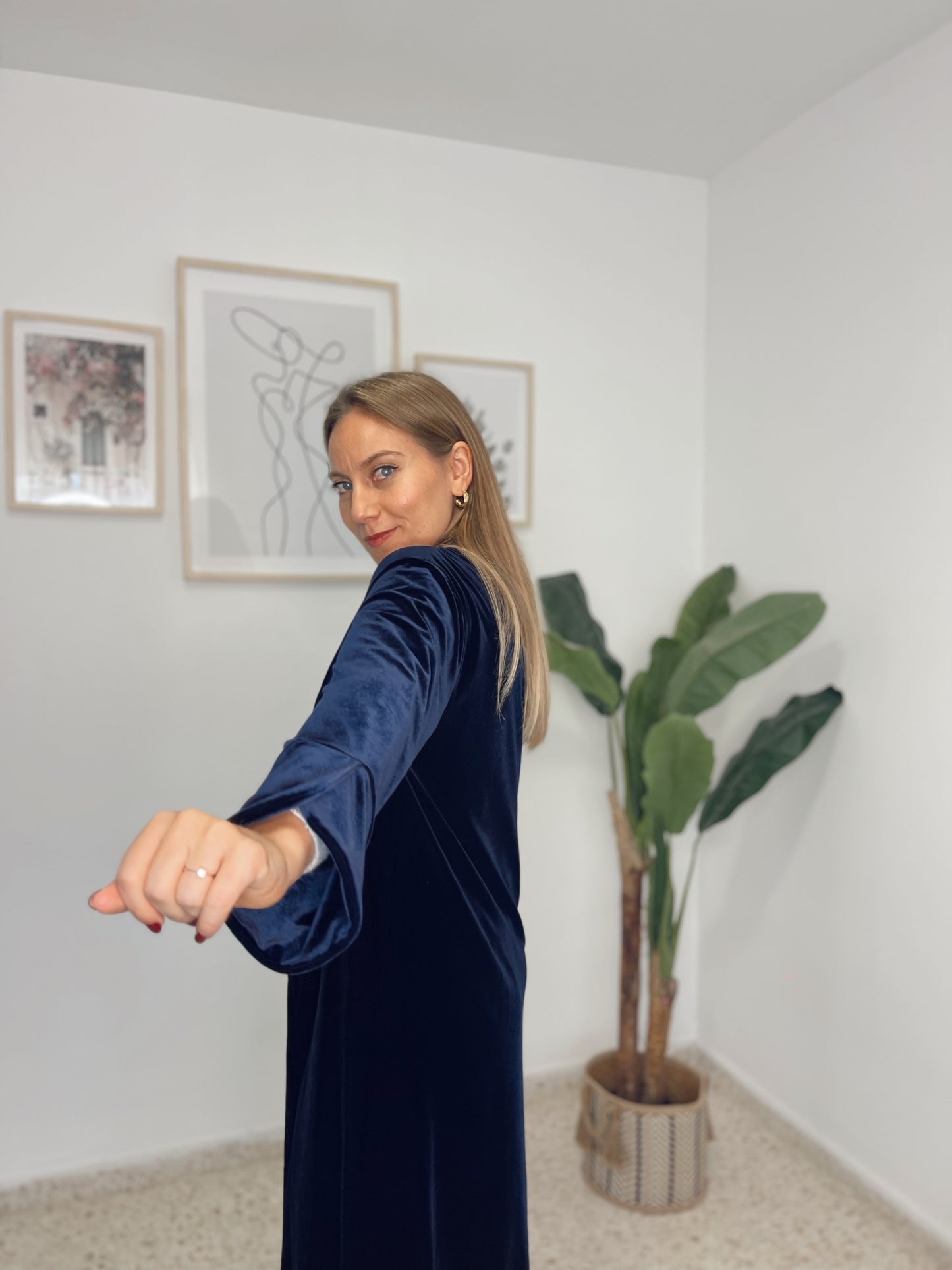 Abrigo largo terciopelo azul marino