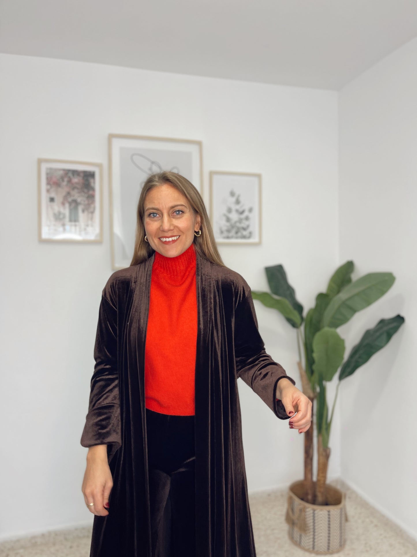 Abrigo largo terciopelo marron