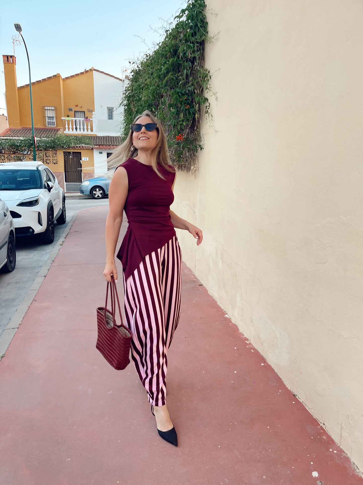 Pantalón barrel rayas rosa