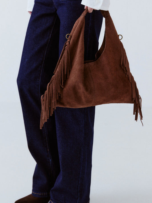 Bandolera piel ante flecos